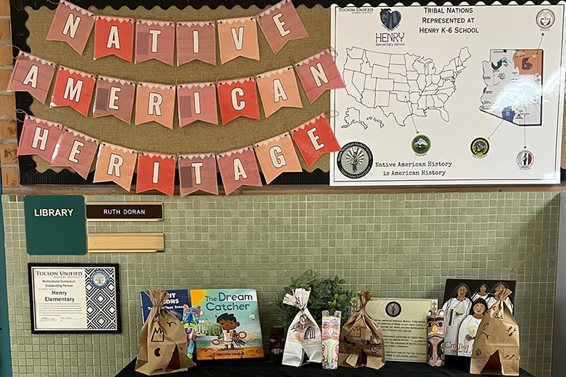 A display of Native American artwork